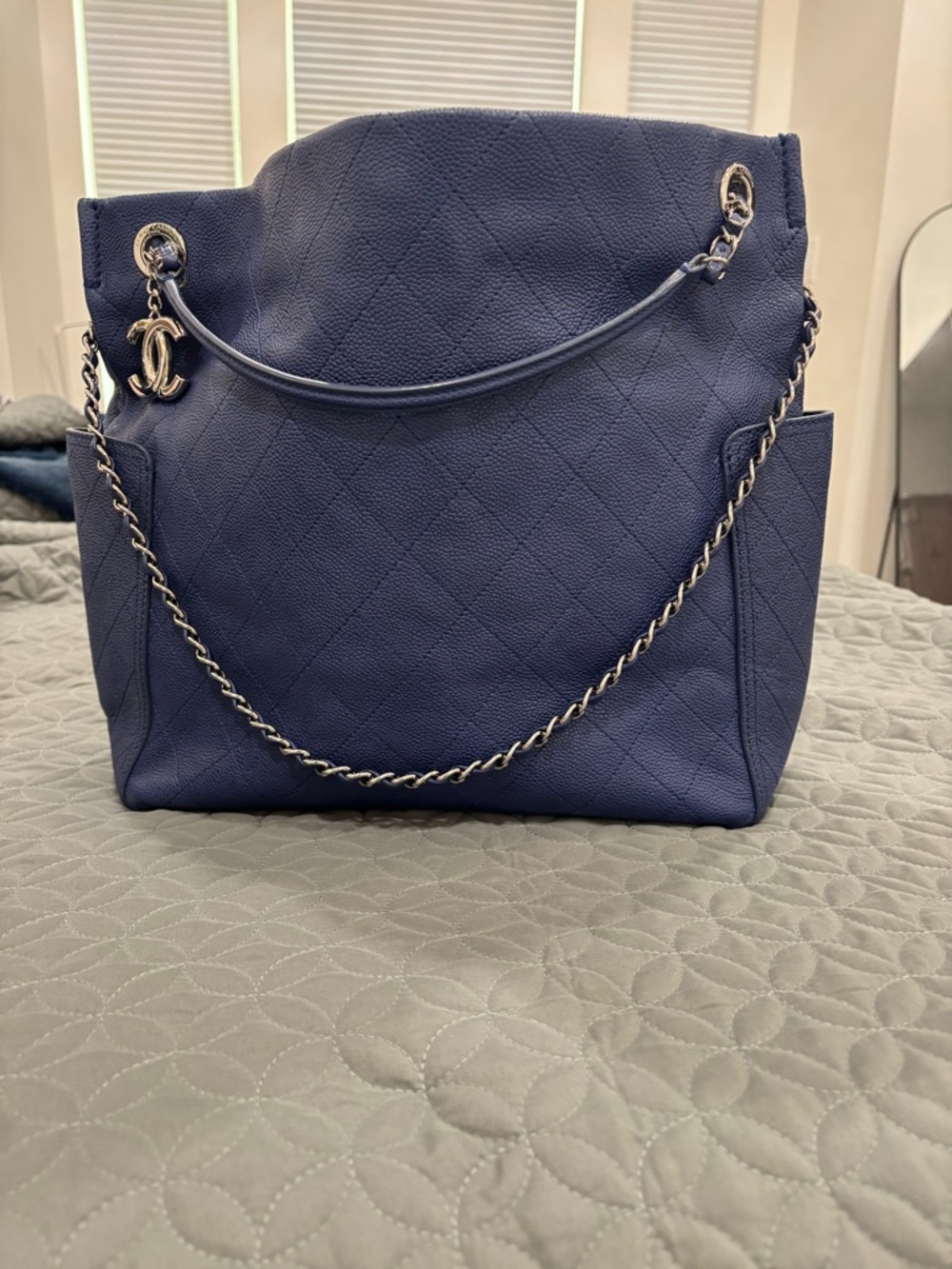 CHANEL Navy Blue Tote with Cream Interior